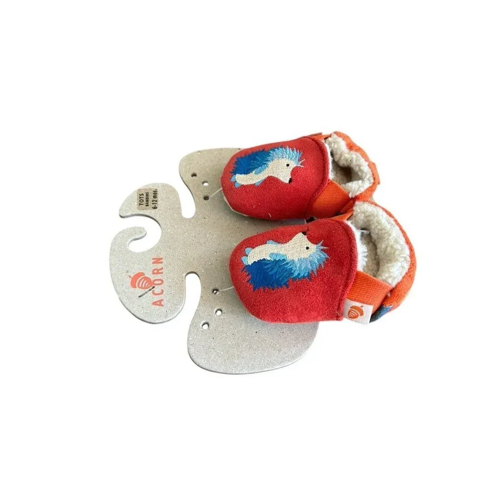 Acorn Baby Tots Hedgehog Baby Slippers Green Fur‎ lined NEW 6-12 Months